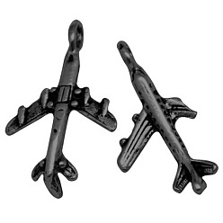 Черный Цвет Металла Сплавочные подвески тибетского стиля, пассажирский самолет, без кадмия и без свинца, металлический черный , 22x15x3 мм, отверстие : 2.5 мм