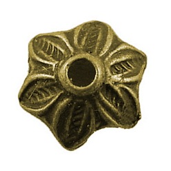Античная Бронза  Крышки для бусин тибетского стиля, без свинца и без кадмия, цветок, античная бронза, 10.5x3.5 мм, отверстие : 2 мм