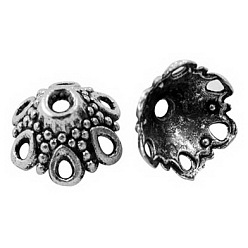 Argent Antique Style tibétain bouchons, argent antique, 7x12mm, Trou: 1.5mm, diamètre intérieur: 11 mm, environ830 pcs / 1000 g, sans plomb et sans cadmium