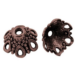 Cuivre Rouge Style tibétain bouchons, cuivre rouge, 7x12mm, Trou: 1.5mm, diamètre intérieur: 11 mm, environ830 pcs / 1000 g, sans plomb et sans cadmium