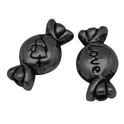 Черный Цвет Металла Сплавочные овальные бусины тибетского стиля , на день Святого Валентина, конфеты резные сердце и любовь, металлический черный , свинец и кадмий бесплатно, 11x6x3 мм, отверстие : 1 мм