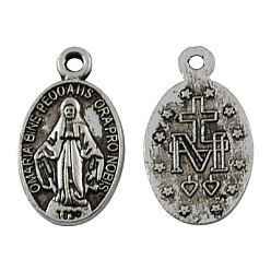 Античное Серебро Сплавочные подвески тибетского стиля, без свинца и без кадмия, овальный с богом отец религиозное христианство, античное серебро, 17x10x2 мм, отверстие : 2 мм