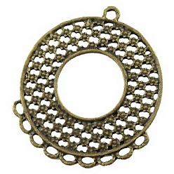 Antik Bronze Tibetische Stil Verbinder/Normale Links, Kronleuchter Komponenten, Runde, Bleifrei und cadmium frei, Antik Bronze, 41x35x1 mm, Bohrung: 2 mm
