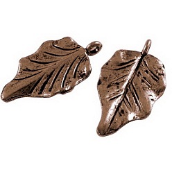 Красная Медь Сплавочные подвески тибетского стиля, без свинца и без кадмия, лист, Красная медь, 32x18x2 мм, отверстие : 2 мм, без свинца и без кадмия