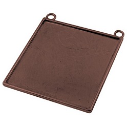 Red Copper 2-Hole Tibetan Style Pendant Cabochon Settings, Square Tray, Lead Free and Cadmium Free, Red Copper, 49x49x2mm, Hole: 3.5mm