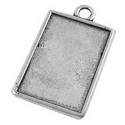 Antique Silver Tibetan Style Pendant Cabochon Settings, Plain Edge Bezel Cups, Rectangle, Lead Free and Cadmium Free, Antique Silver, 29x18x2mm, Hole: 2.5mm