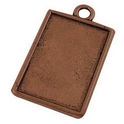 Red Copper Tibetan Style Pendant Cabochon Settings, Plain Edge Bezel Cups, Rectangle, Lead Free and Cadmium Free, Red Copper, 29x18x2mm, Hole: 2.5mm