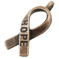 Красная Медь Лента осведомленности рака молочной железы резные слово надежда тибетский стиль сплава подвески, без свинца и без кадмия, Красная медь, 18x7.5x3 мм, отверстие : 1.5 мм, Около 1080 шт / 1000 г