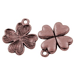 Красная Медь Сплавочные подвески тибетского стиля, без свинца и без кадмия, Красная медь, клевер, 21x17.5x2.5 мм, отверстие : 1.5 мм