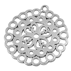 Argent Antique Pendentifs en alliage de style tibétain, sans plomb, sans cadmium et sans nickel, fleur, argent antique, 30x1mm, Trou: 1.5mm