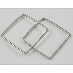 Platinum Square Brass Linking Rings, Nickel Free, Platinum, 15x15x1.1mm