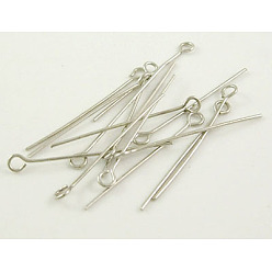 Платина Проушина из латуни без кадмия, никеля и свинца, с покрытием платиным, Размер: 3.0 cm в длину, толщиной 0.7 мм , отверстие : 2 мм, Около 8000 шт / 1000 г