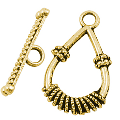 Antique Golden Tibetan Style Toggle Clasps, Cadmium Free & Nickel Free & Lead Free, Antique Golden, Teardrop: 25x14x3mm, Bar: 21x4.5mm, Hole: 2mm