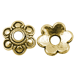Античное Золото Тибетском стиле сплав шарик крышки, без свинца, без никеля и без кадмия, цветок, античное золото , диаметром около 15 мм , толщиной 3 мм , отверстие : 4 мм