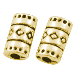 Antique Golden Tibetan Style Alloy Beads, Tube, Lead Free & Nickel Free & Cadmium Free, Antique Golden Color, 9x5x3mm, Hole: 2mm