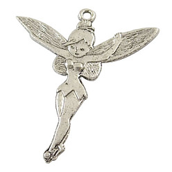 Античное Серебро Тибетского стиля фея спрайт прелести, Хэллоуин, персонажи сплава подвески в сказках, без свинца, без кадмии и без никеля, Идея для изготовления ювелирных изделий, античное серебро, 51x46x2 мм, отверстие : 1.5 мм