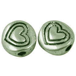 Античная Бронза Сплавочные овальные бусины тибетского стиля , плоско-круглые с сердцем, античная бронза, без свинца, без кадмии и без никеля, 6x6x3 мм, отверстие : 1.5 мм