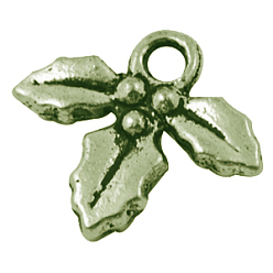 Antique Bronze Tibetan Style Alloy Charms, Mistletoe/Holly Leaf, Cadmium Free & Nickel Free & Lead Free, Antique Bronze, 14x12.5x2.5mm, Hole:2mm