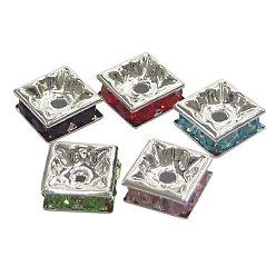 (52) Непрозрачная лаванда Латунные бусины разделители для поставки стразов, класс А, без никеля , серебряный цвет гальваническим, квадратный, разноцветные, 10x10 мм, отверстие : 2 мм