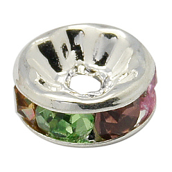 Farbig Messing Strass Zwischen perlen, Klasse aaa, gerade Flansch, Nickel frei, Metallfarben: Silbern, Rondell, Farbig, 12x4 mm, Bohrung: 2.5 mm