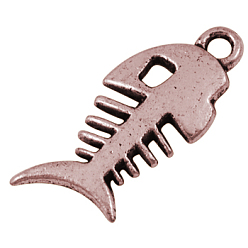 Красная Медь Сплавочные подвески тибетского стиля, без кадмия, без никеля и без свинца, рыбьей костью, красная медь, 26x11.5x2.5 мм, отверстие : 2.5 мм