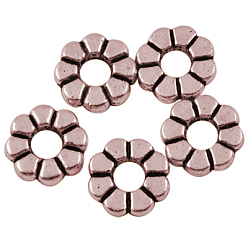 Красная Медь Разделители для бусин, тибетский стиль, без кадмия, без никеля и без свинца, цветок, красная медь, 8x1.5 мм, отверстие : 3 мм