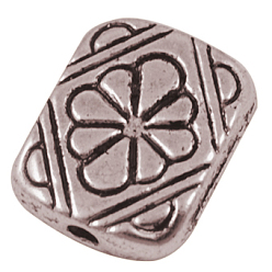 Античное Золото Сплавочные овальные бусины тибетского стиля , Прямоугольник с цветком, без кадмия, без никеля и без свинца, Красная медь, 12x10x3 мм, отверстие : 1.5 мм