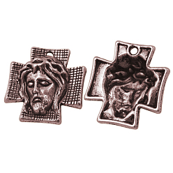 Красная Медь Крест из тибетского сплава с подвесками из сплава Иисуса для ювелирных изделий на Пасху, без кадмия, без никеля и без свинца, Красная медь, 23x21x6 мм, отверстие : 2 мм