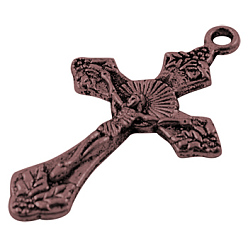 Красная Медь Подвески в тибетском стиле , на Пасху, без кадмия, без никеля и без свинца, кулон крест распятия, Красная медь, 33.5x20.5x2.5 мм, отверстие : 2 мм