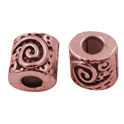 Красная Медь Сплавочные овальные бусины тибетского стиля , колонка, без кадмия, без никеля и без свинца, Красная медь, 6 мм, отверстие : 2.5 мм