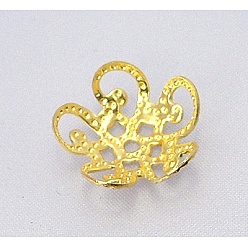 Золотой Латунные причудливые шапочки для бус, цветок, 5-лепесток, золотые, 10~11x4 мм, отверстие : 1 мм