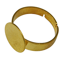 Golden Brass Ring Components, Pad Ring Findings, For Vintage Rings Making, Adjustable, Golden Color, Size: Ring: about 17mm inner diameter, Tray: about 12mm in diameter