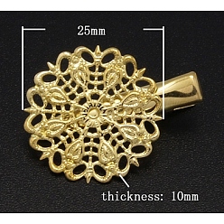 Золотой Желехная фурнитура заколки , с латунной филигрань цветочным лоток, золотые, 35x25x10 мм