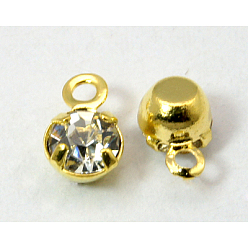 Clear Golden Plated Brass Setting with Middle East Rhinestone Pendants, Flat Round, Clear, 7.5x5x3.5mm, Hole: 1mm