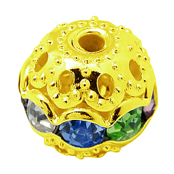 Разноцветный Латунные бусины со стразами , класс А, золото , круглые, красочный, 8 мм, отверстие : 1 мм