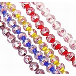 Mixed Color Handmade Silver Foil Lampwork Glass Beads, Inner Flower, Round, Mixed Color, 11mm, Hole: 2mm