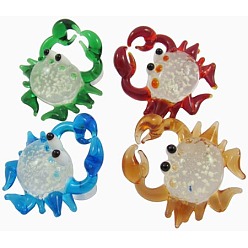 Colorful Handmade Luminous Lampwork Pendants, Crab, Mixed Color, Size: about 32mm wide, 32mm long, hole: 5mm