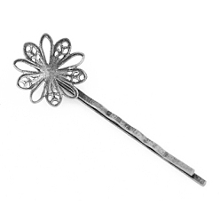 Platino Fornituras de perno de pelo de hierro, flor, Platino, 59x20 mm
