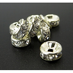 Platinum Iron Rhinestone Spacer Beads, Grade A, Straight Edge, Rondelle, Platinum Color, Clear, Size: about 6mm in diameter, 3mm thick, hole: 1.5mm