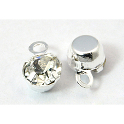 Clear Platinum Brass Setting with Middle East Rhinestone Pendants, Flat Round, Clear, 7.5x5x3.5mm, Hole: 1mm