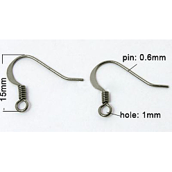 Платина Латунные французские крючки для серег, с горизонтальной петлей, плоские крючки для серег, платина, шириной 15 мм , 22 датчик, штифты : 0.6 мм, отверстие : 1 мм