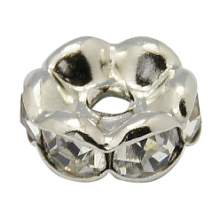 Crystal Brass Rhinestone Spacer Beads, Grade A, Wavy Edge, Platinum Metal Color, Rondelle, Crystal, 7x3.2mm, Hole: 1mm
