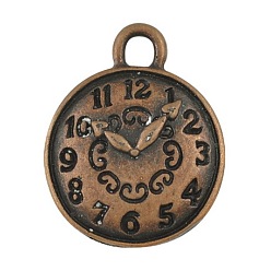 Red Copper Tibetan Style Alloy Pendants, Cadmium Free & Lead Free, Clock, Red Copper, 15x13x2mm, Hole: 2mm