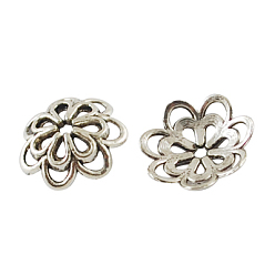 Античное Серебро Причудливые шапочки для бус из сплава, без кадмия и без свинца и без никеля, цветок, античное серебро, 14x4 мм, отверстие : 2 мм