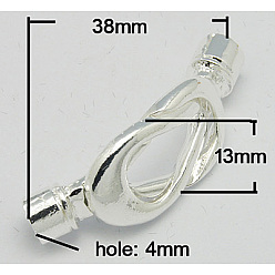 Argent Fermoirs magnétiques en alliage avec extrémités collées, torsion, couleur argent plaqué, 38x13mm, Trou: 4mm