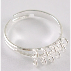 Silver Adjustable Brass Ring Shanks, Silver, 19mm