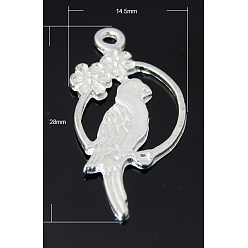 Argent Pendentifs alliage de perroquets tropicaux, sans plomb et sans cadmium, couleur argent plaqué, 28x14.5x1.5mm, Trou: 1.5mm