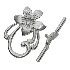 Серебро Застежки тоггл в тибетском стиле , без свинца и без кадмия, покрытие серебристого цвета, цветок, Цветок: 20 mm, 28 мм длиной, бар: 5 мм шириной, 30 мм длиной, отверстие : 2 мм