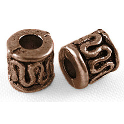 Красная Медь Сплавочные овальные бусины тибетского стиля , колонка, Красная медь, без свинца и без кадмия, 4.5x4.5 мм, отверстие : 1.5 мм