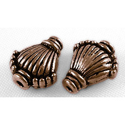Red Copper Tibetan Style Alloy Beads, Cadmium Free & Nickel Free & Lead Free, Shell, Red Copper, 11x9x5mm, Hole: 1mm